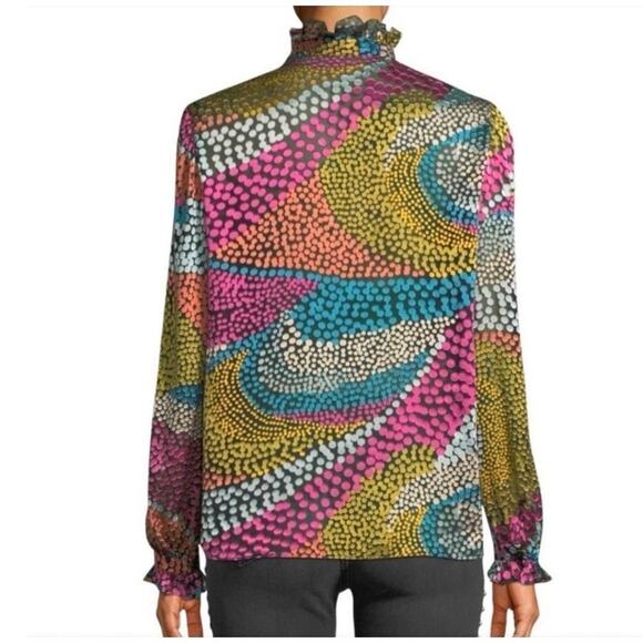 Saloni Polka Dot Devore Satin Blouse Sz 6 Multicolor Sheer Ruffle Cuff Whimsical - Picture 2 of 13
